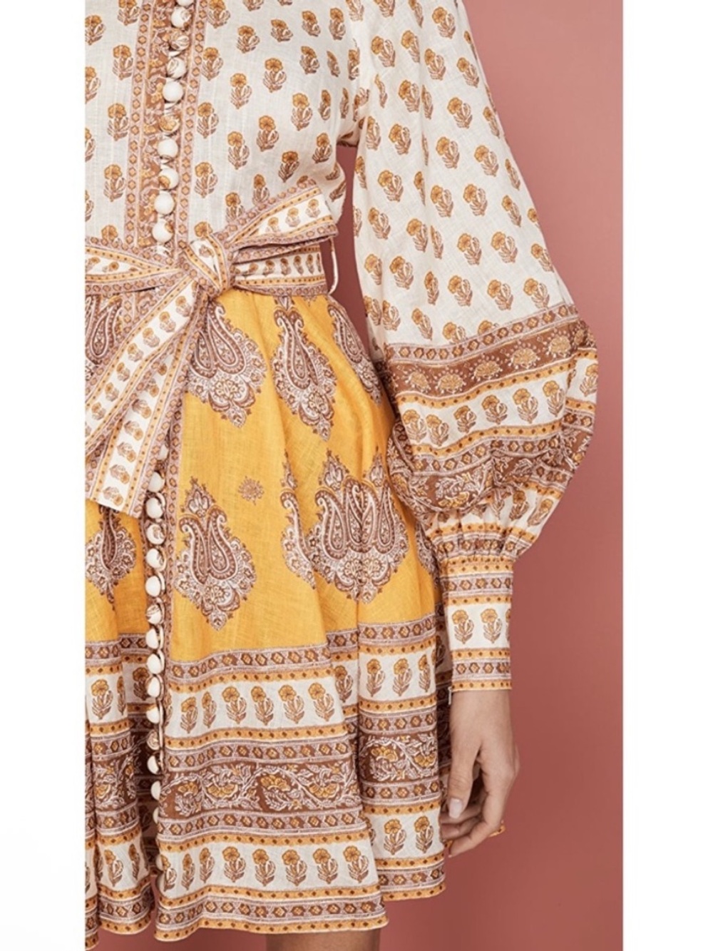 Zimmermann Bonita Buttoned Mustard Paisley Mini Dress - Picture 4 of 10